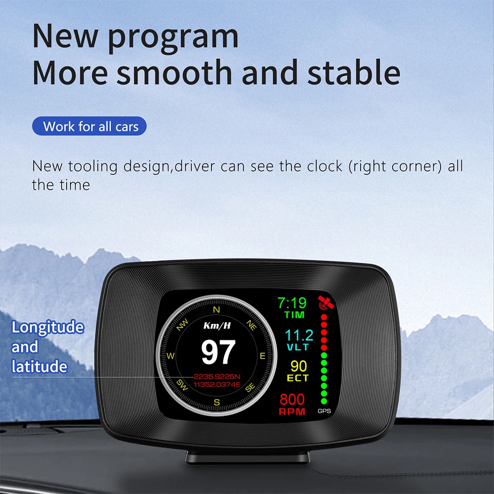 

HUD P13 Auto OBD2 GPS Head-Up Display Car Speedometer Engine Temp Turbo Pressure Electronic Accessories on-board computer car