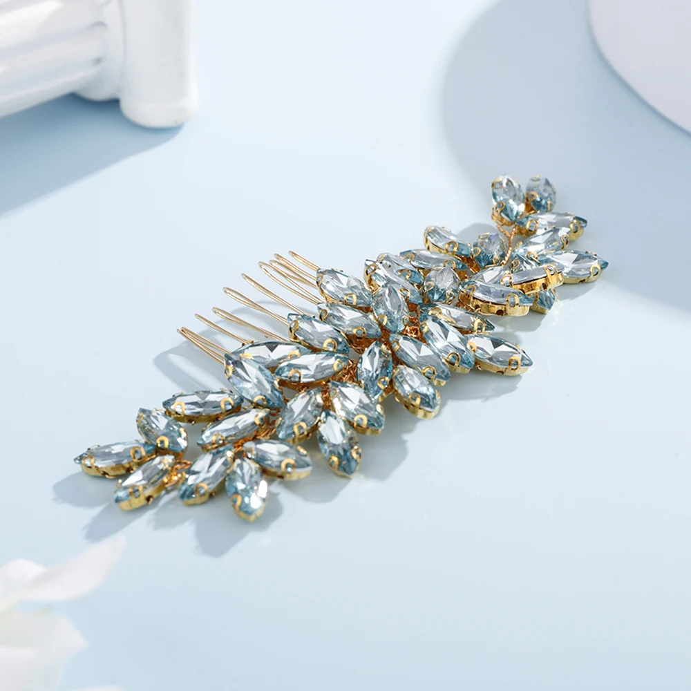 S141274d6bff6488cbf49db7f466a18b4p Fashion Rhinestone Hair Comb for Bridal Headpiece 9 Color Wedding Hair Accessories Women Handmade Tiara Headdress Party Headwear Mallzona