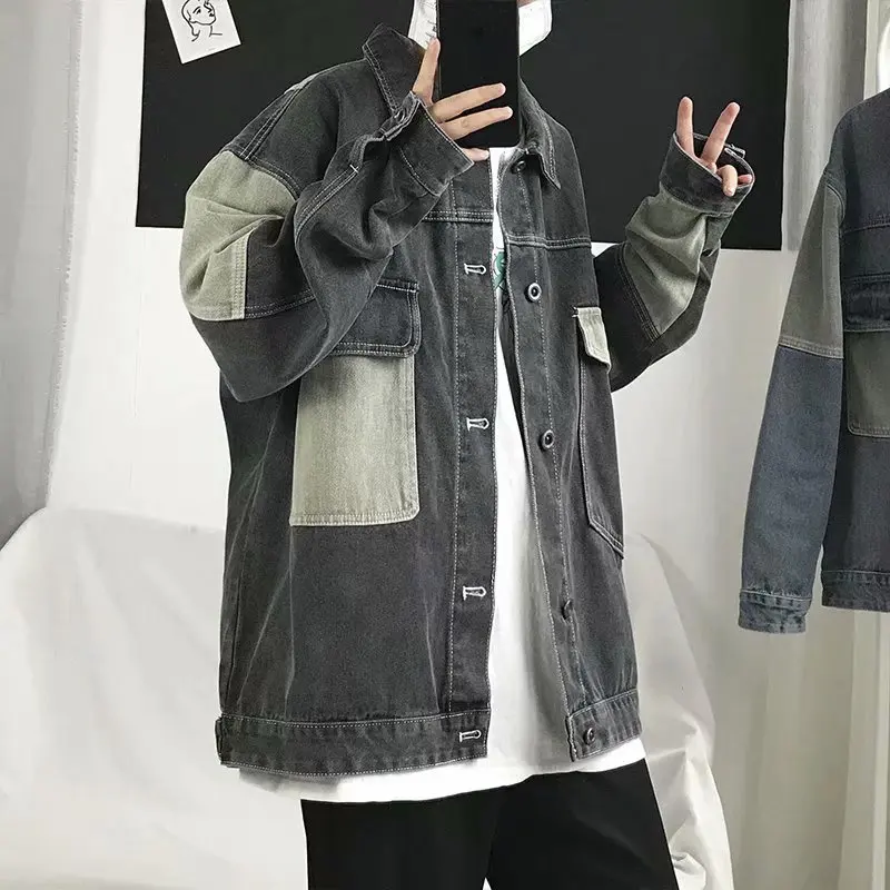 2023 Men's Casual Oversize Denim Jacket Korean Streetwear Men Jeans Jacket Coats Casual Windbreaker Overalls Coat Outwear S-4XL