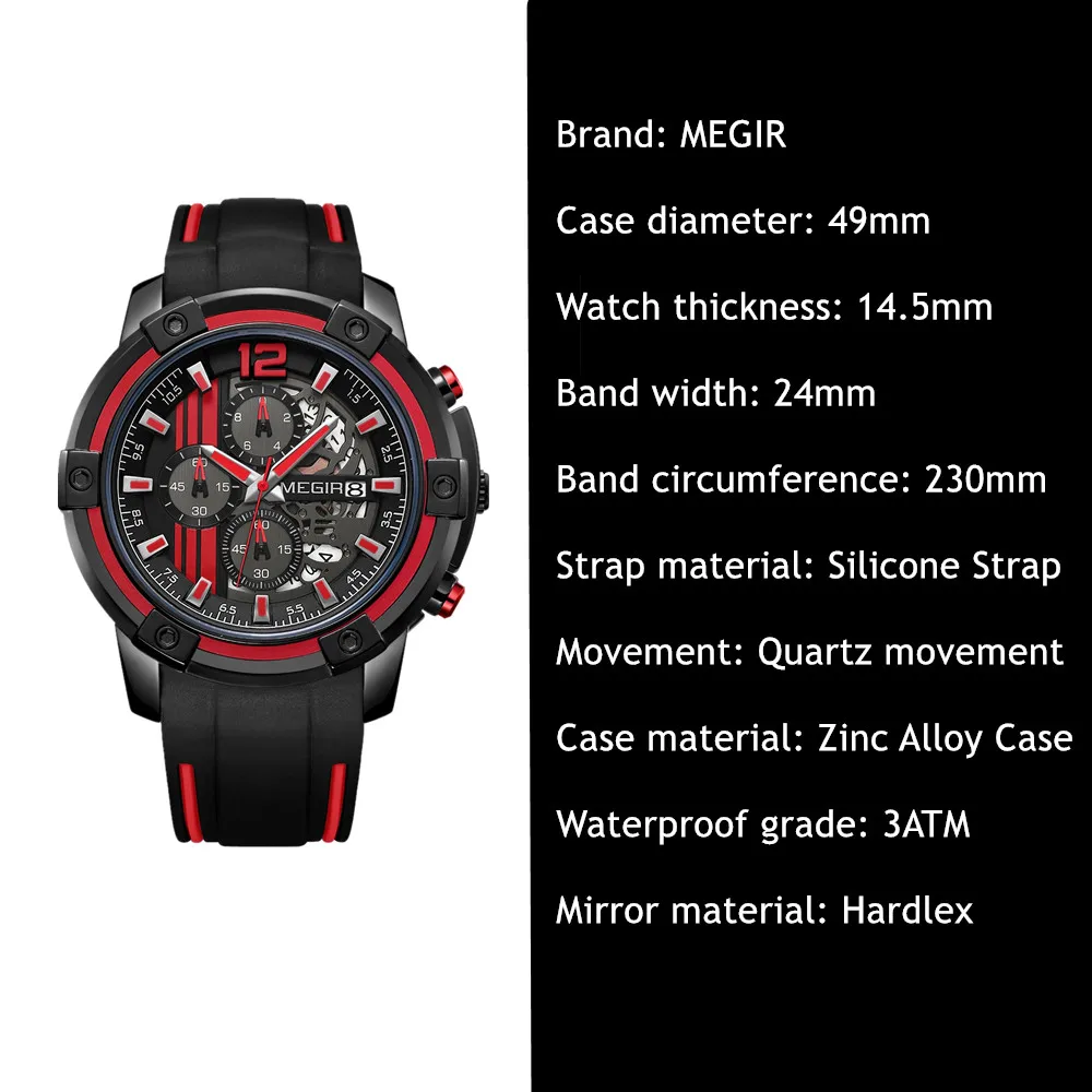 Cronografo da uomo sportivo con cinturino in silicone orologio da uomo al quarzo militare con quadrante grande_voghion.com