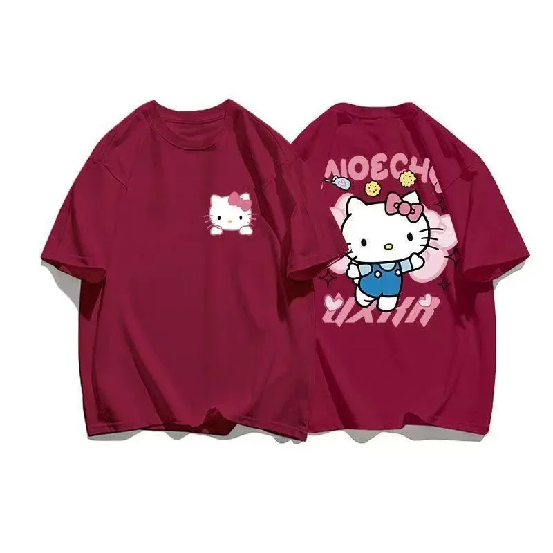 Casual T Shirt Summer Hello Kitty Women Loose Korean Fashion Y2K Top Sanrio Clothes Streetwear T-shirt