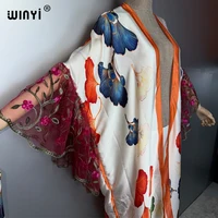 WINYI 2026 Kimono pour femme à manches longues imprimé, cardigan à ourlet bouffant, robe bohème, caftan, tenue de plage de luxe, abaya, style Dubaï, cache-maillot 3