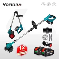 Yofidra Electric Lawn Mower Handheld For 18V Battery Cordless Garden Grass Trimmer Length Adjustable with 2 Battery