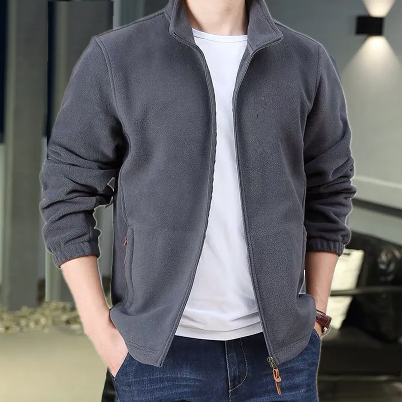 남성용 양면 스탠드업 넥 가디건, 플리스 라이너, 용수철, 가을, 겨울, 야외
