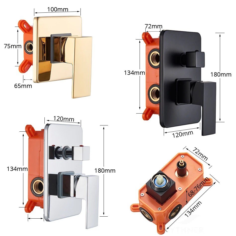 Diverter Valve Faucet Valve Thermostatic Mixing Valve T Adapter Valve Shower Head Diverter Valve Brass Shower Control Valve Black Chrome Wall Mount Shower Mixer Control Valve Faucet 1-3 Ways