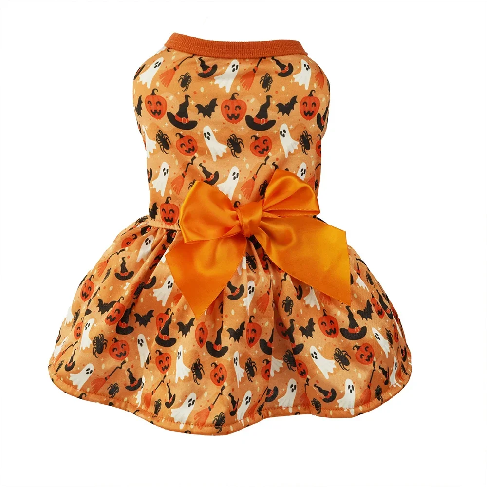 Halloween Hunde kleidung Kleider für Hunde Bowknot Kürbis Fledermaus Print Welpen kleid Sommer ärmelloses Party kleid Kostüm für Halloween – Detail 8