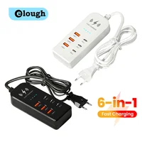 3USB+3PD Power Strip Charger Fast Charging Mobile Phone Charger Multi-Port USB Charging Head PD Socket With Cable EU/US Plug 2