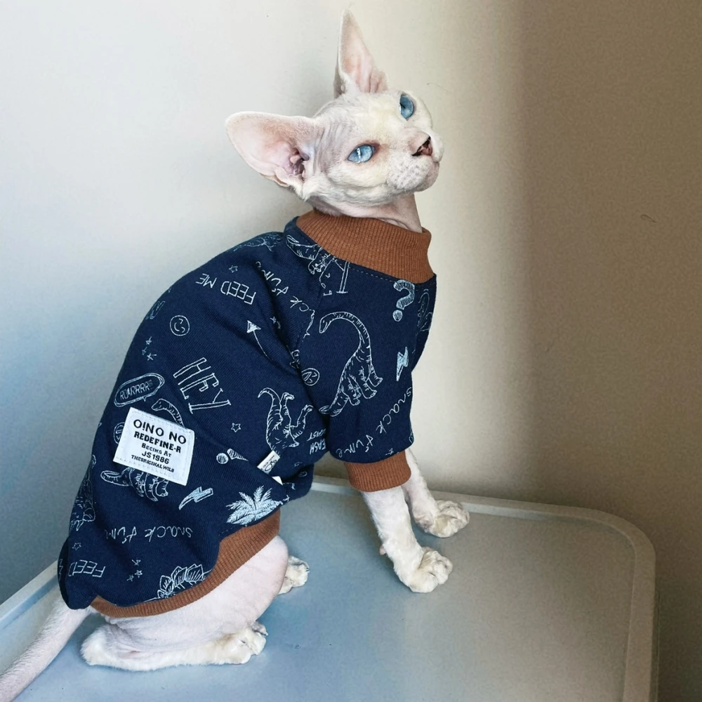 Sphynx Cat Clothing Dinosaur Cotton Coat for Male Cats in Autumn