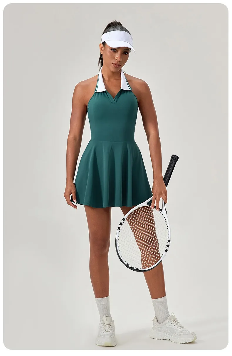 Description Picture 5 of itemWomen's Outdoor Sports Tennis Dress Sleeveless Hanging Neck Gym Dress Casual Yoga Dress Sexy Sports One Piece Dres