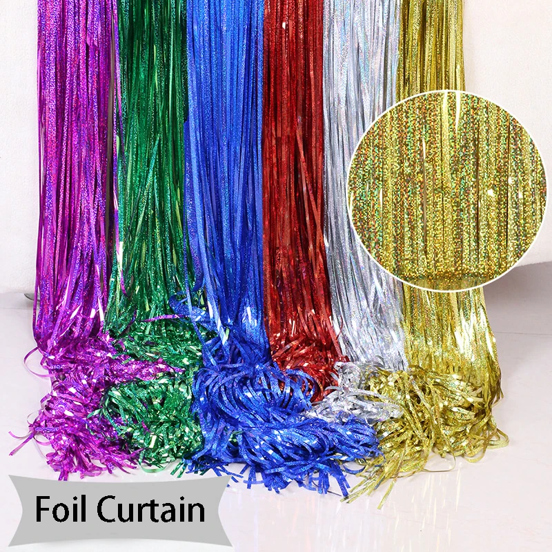 Glitter Metallic Foil Tinsel Curtain Backdrop 2M For Birthday Wedding Bridal Shower Bachelorette Party Decor Adult Anniversary