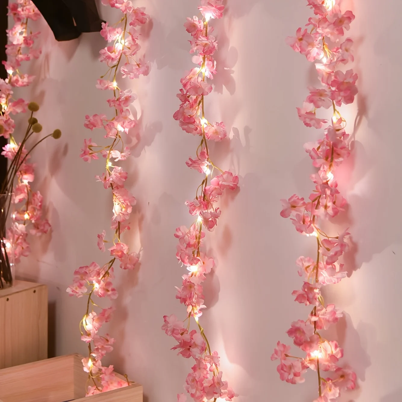 String lights 1 Roll LED Cherry Blossom Lamp String Yard Light New Year Decorations 1pc 6.56ft 20 Led Mother's Day