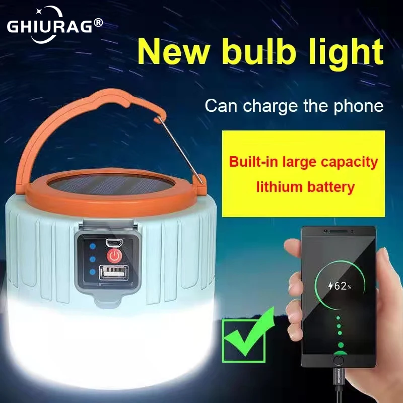 Portable Lanterns Solar LED Camping Lights USB Rechargeable Bulb For Outdoor Tent Lamp Emergency Light BBQ |