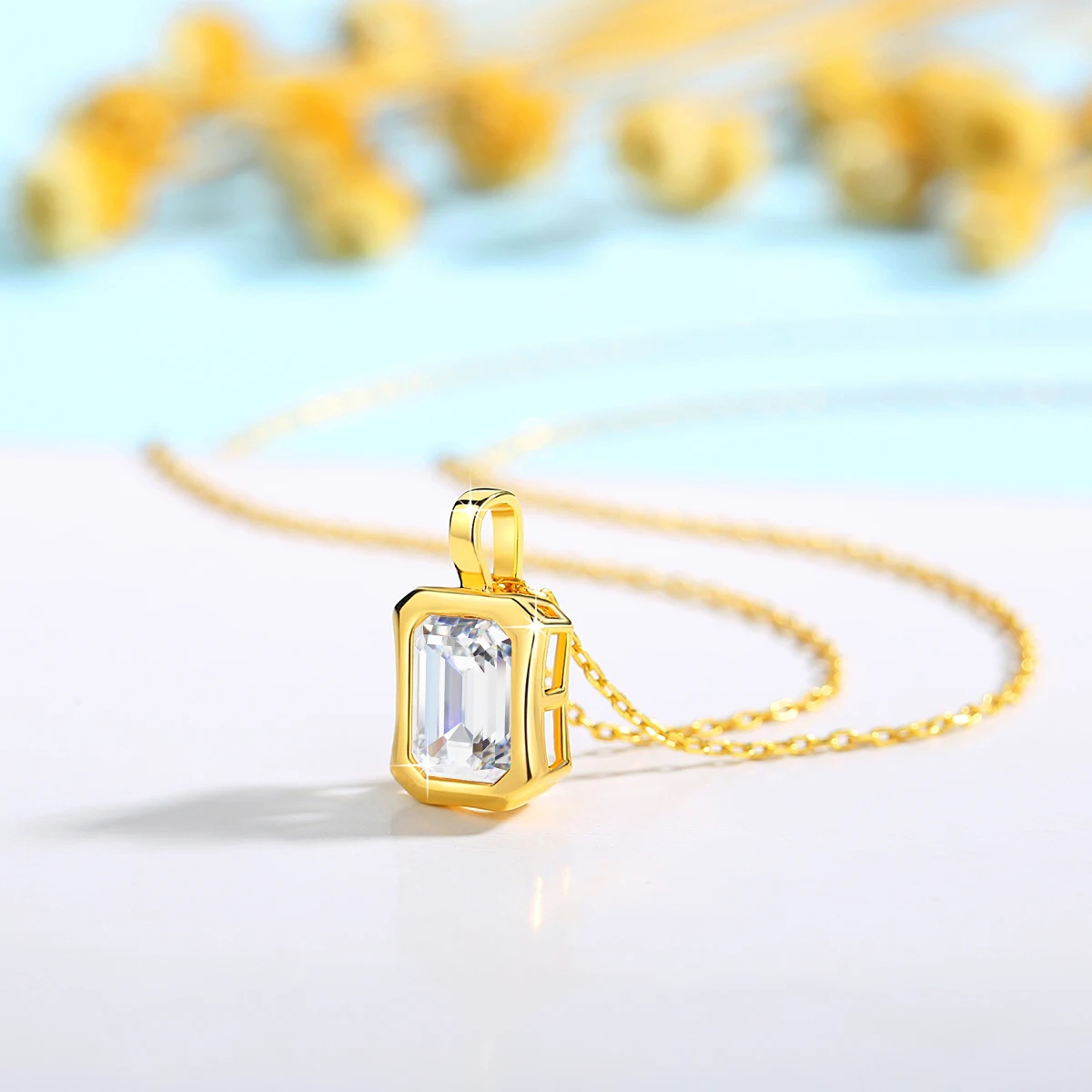 Luxury 100% Real 14k Gold Necklace for Women 6*8mm 2ct Emerald Cut Moissanite Diamond Stone AU585 Pendant Wedding Gifts Jewelry 2
