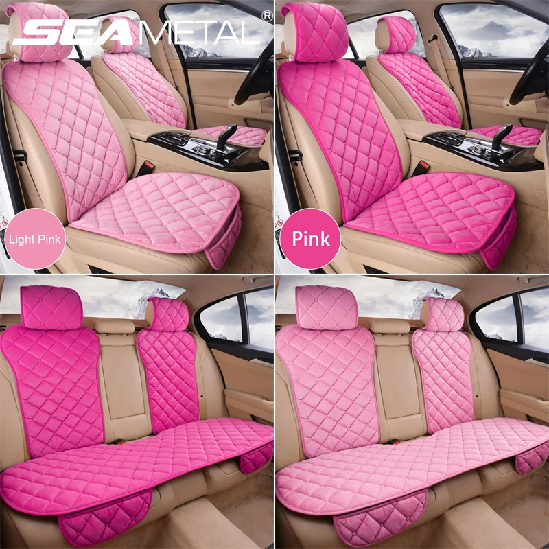 SEAMETAL Pink Car Seat Cover for Women Soft Plush Vehicle Seat Cushion  Protector Chair Pad for Lady Universal for Four Seasons