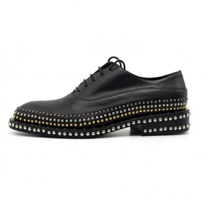 Handmade Rivets Brogue Shoes Wedding Dress Shoe Cow Genuine leather Men Oxfords Plus Size 38-45 5