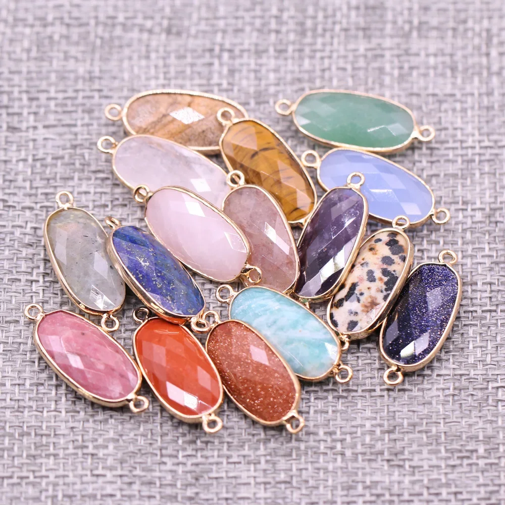 Natural Stone Connector Exquisite Section Oval Semi-preciou  Fine Look Pendant For Jewelry Making DIY Necklace BraceletAccessory