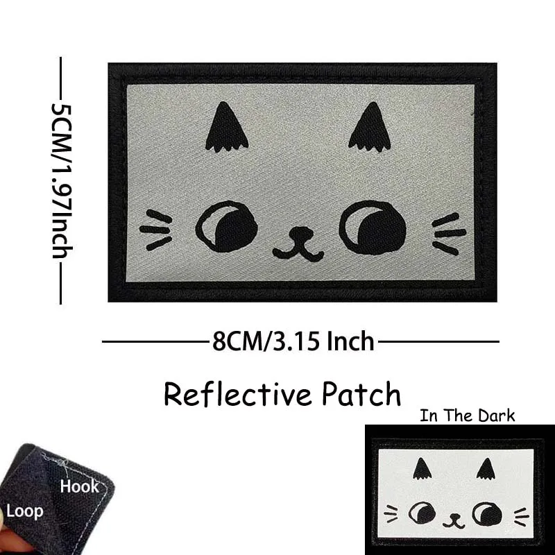 Cute Cartoon Kitten Meow Patch - Reflective Hook & Loop Applique for Clothes and Backpacks