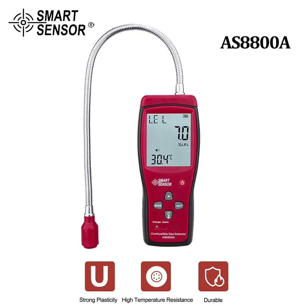 

AS8800A Combustible Natural Gas Detector Large LCD Gas Leak Location Determine Analyzer Tester Sound Light Alarm Lithium battery