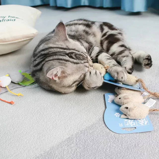 3Piece Plush Mouse Cat Toy Set, Realistic Simulation Mice for Kittens, Anti-Biting Chewable Cat Toys Must Have for Cats