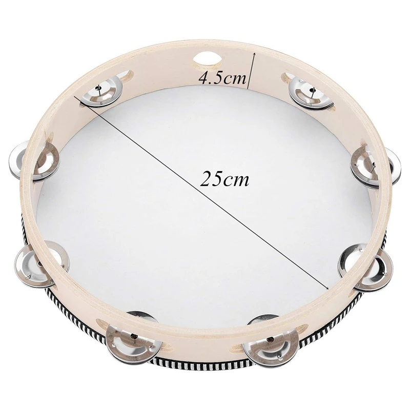 10 Inch Hand Held Drum Bell Birch Tambourine Metal Tambourine Jingles Percussion Gift Musical Educational Instrument For Adults