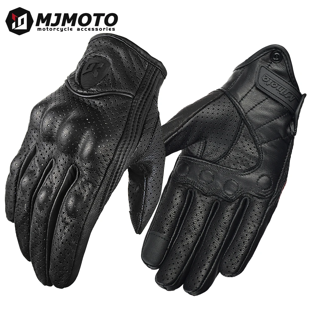 Premium Leather Motorcycle Gloves - Summer Retro Biker Protection
