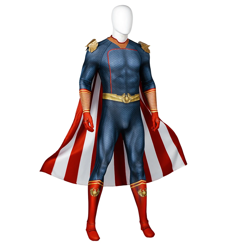

Halloween Carnival The Boys Captain Homelander Cosplay 3D Printing Jumpsuit with Cape Superhero Spandex Costume