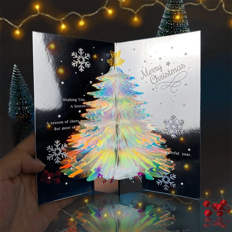 3D Pop Up Christmas Card with Envelope Christmas Tree Greeting Card Creative Blessing New Year Xmas Gift for Friend