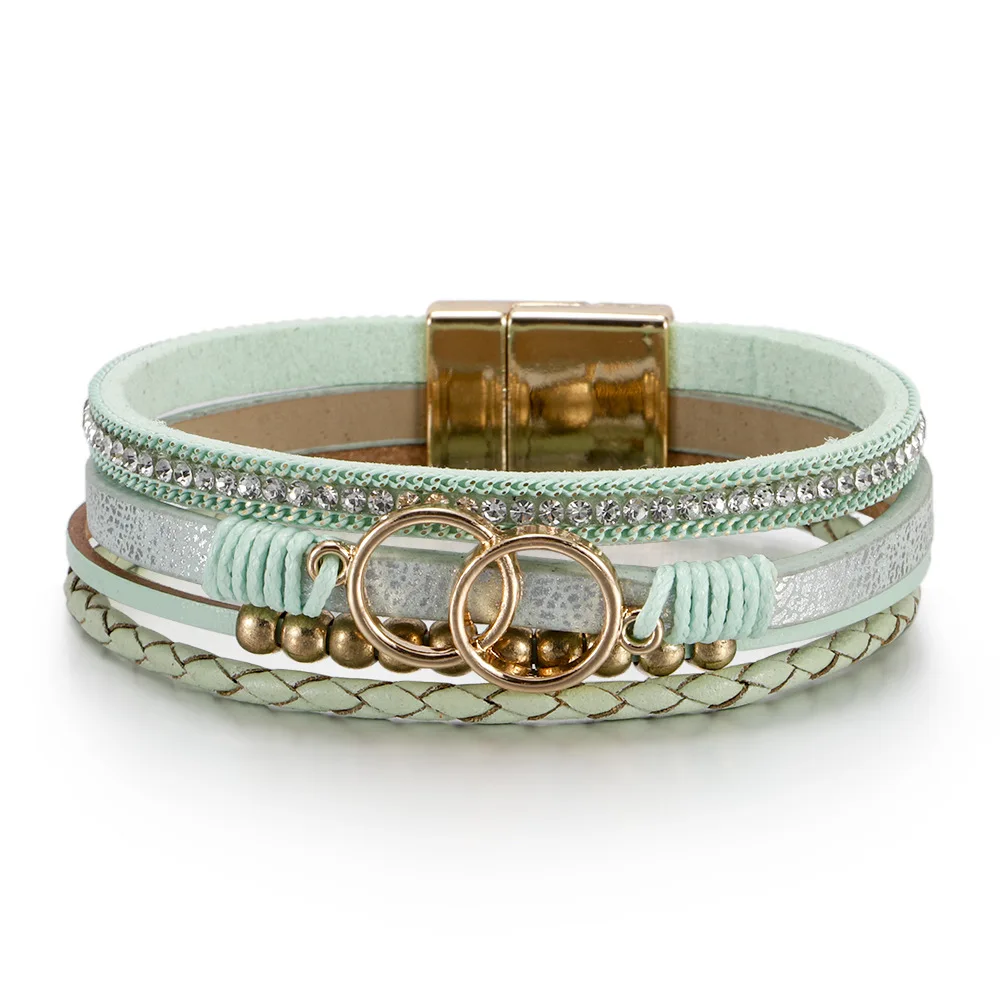 Leather Bracelet Multi-Layer Handmade Women's Woven Fashion Luxury Design Jewelry Gift