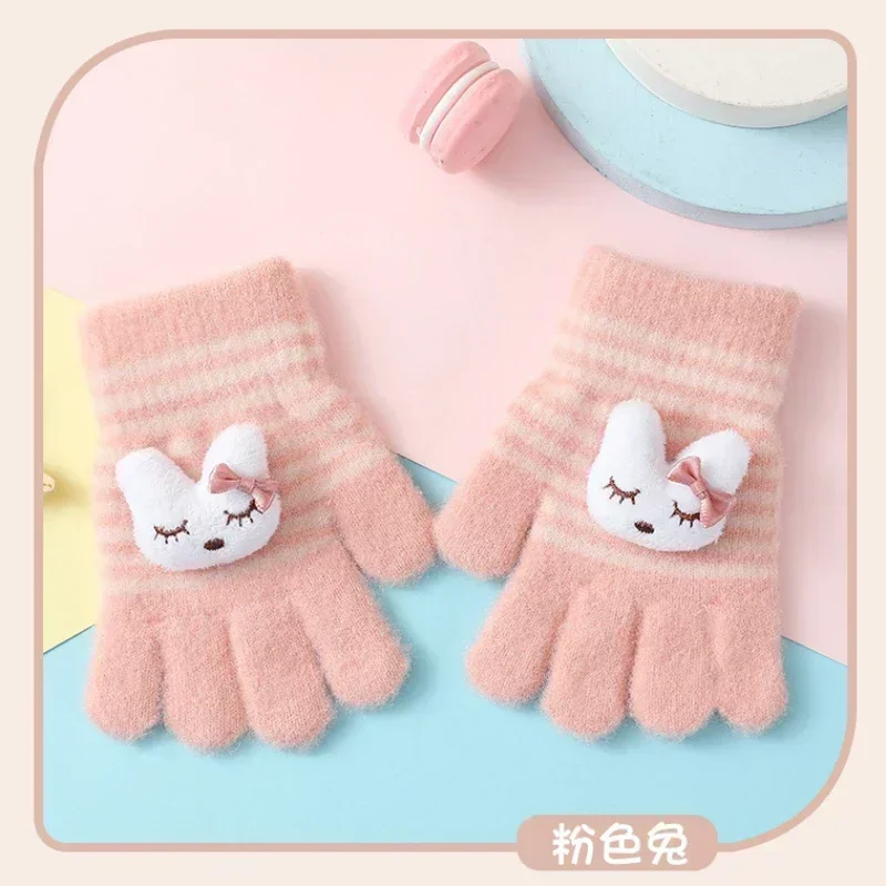 Cute Cartoon Rabbit Bear Winter Warm Kids Gloves 1Pairs Kindergarten Boys Girls Five Finger Knitted Gloves for 3 To 6 Years winter gloves