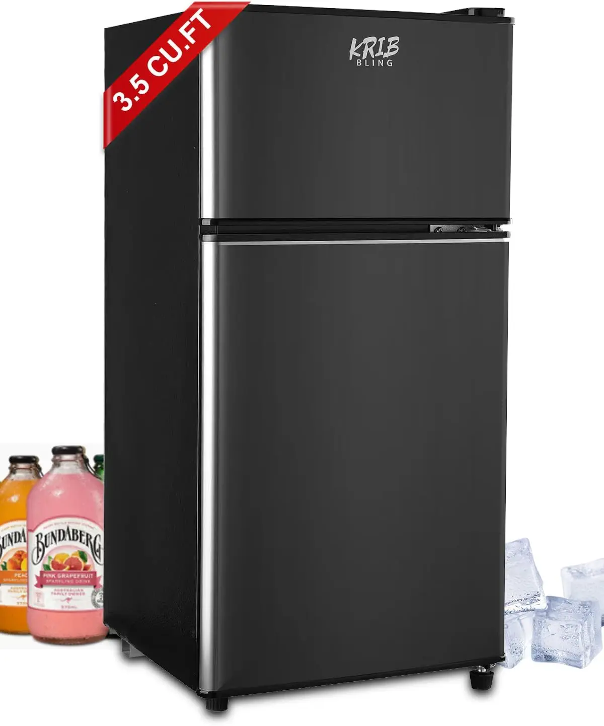3.5 Cu.Ft Refrigerator 2 Door 7 Level Adjustable Thermostat Control Top-Freezer Refrigerator Lock Fresh Energy Saving Black