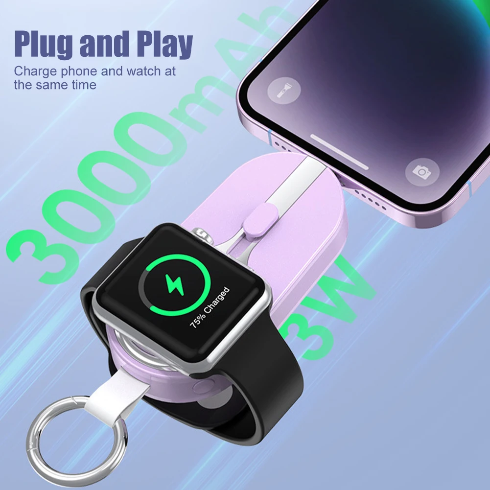 New 3000mAh Solar Power Bank Fast Charging Type-C/For IPhone Wireless Charger For Apple Watch Mini External Power Bank Keychain