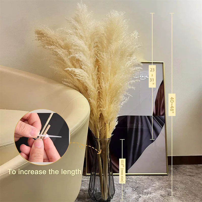 110-120Cm Grote Lange Pluizige Pampas Gras Natuurlijke Gedroogde Bloem Voor Thuis Bruiloft Decor Bloem Decoratie Boeket Cadeau Arrangement