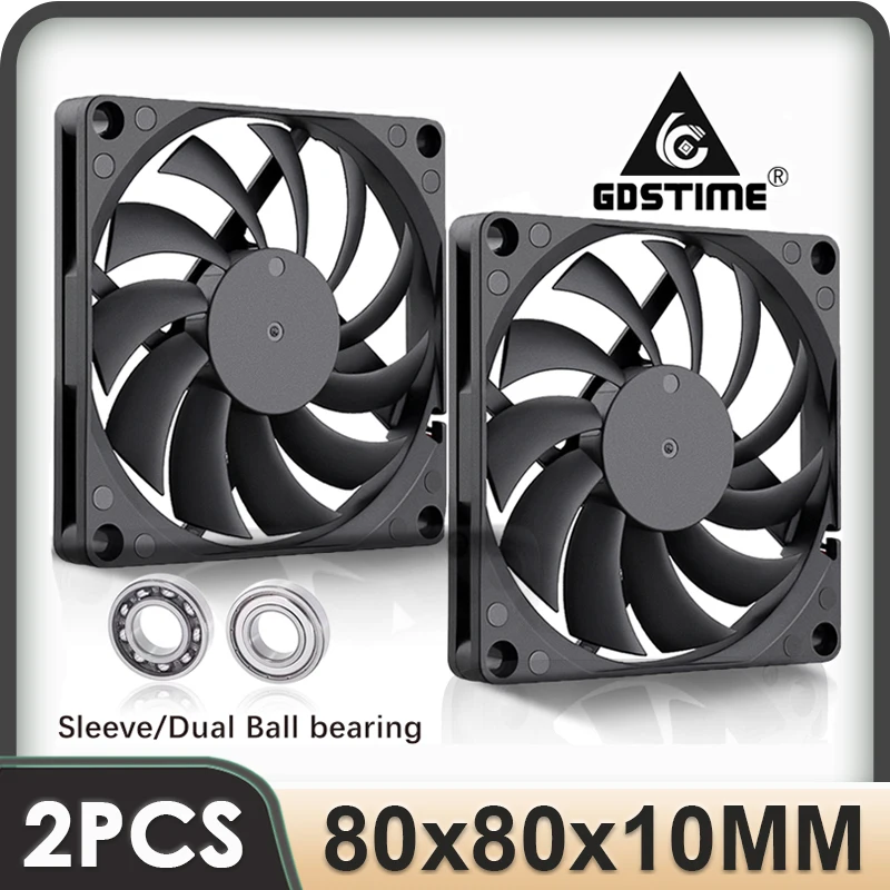 

2Pcs Gdstime CPU Cooler 80mm 8cm 24V 12V 5V DC Brushless Silent Computer PC Case Cooling Fan 80x80x10mm 8010 2PIN/3PIN/USB