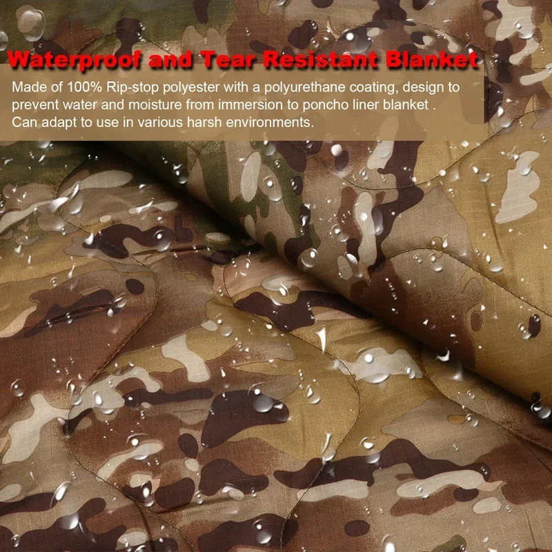 Tactical Poncho Liner Camouflage Water Repellent Woobie Quilted Blanket Suitable for Camping, Shooting Hunting 5