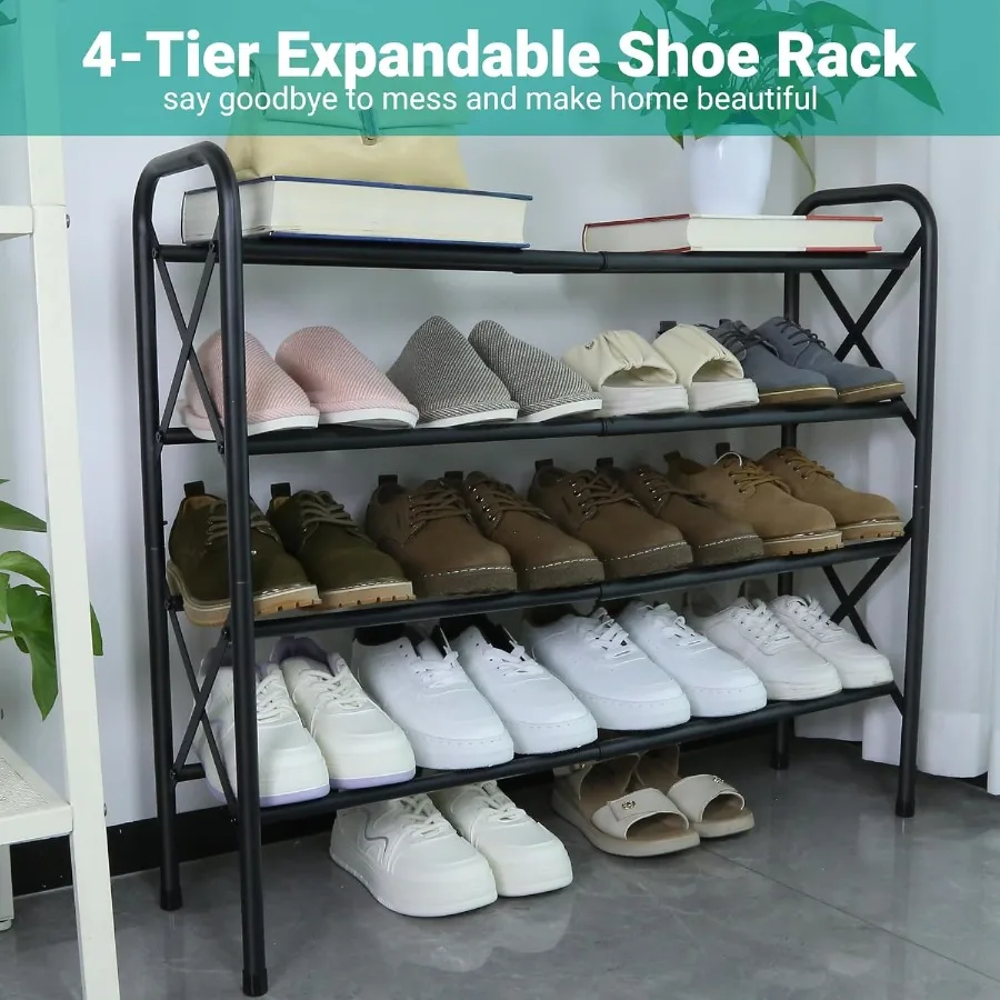 4 Tier Shoe Rack Adjustable Shoe Organizer for Closet Shoe Rack for Front Door Entrance Free Standing Shoe Holders Easy to Asse