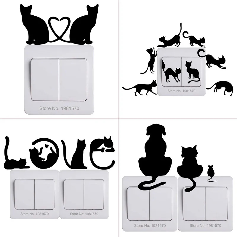 Cat Sticker For Kids Room Wall Switch Panel Laptop Car Phone Bathroom Toilet