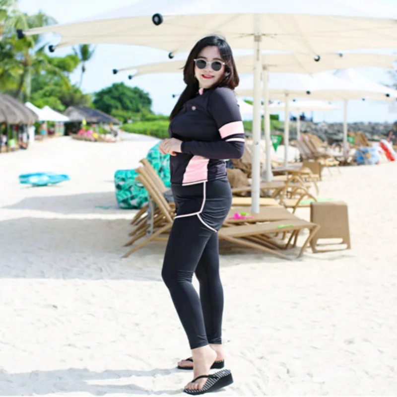 5pcs/set Plus Size Women's Rashguard Sports Swimwear Long Sleeve Swimsuit Conservative Summer Surfing Swimwear Diving Suit