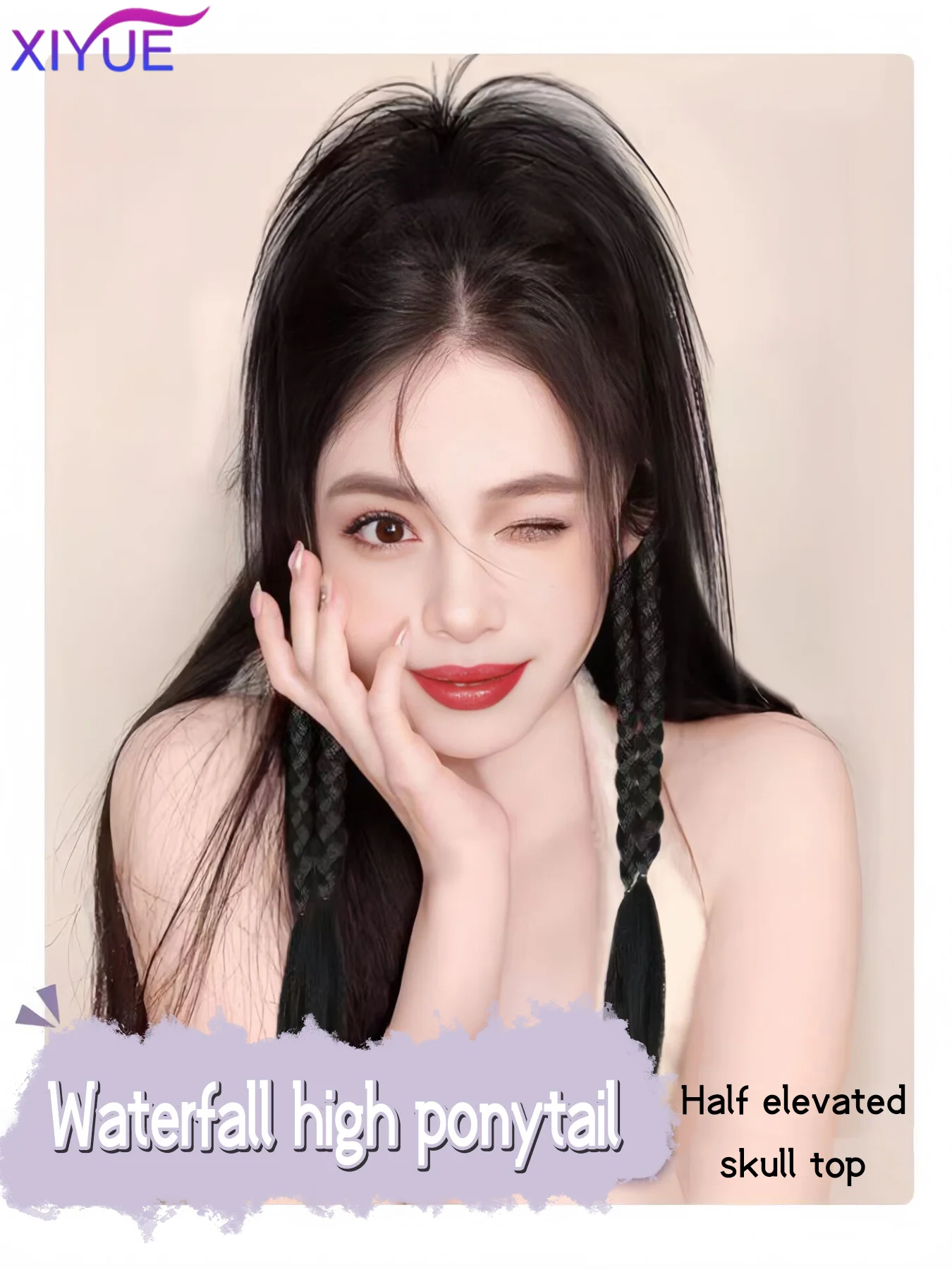 XIYUE Synthetic High Ponytail Boxer Braid Wig Long straight hair Dopamine Half-tied Braid Claw Clip Waterfall Ponytail
