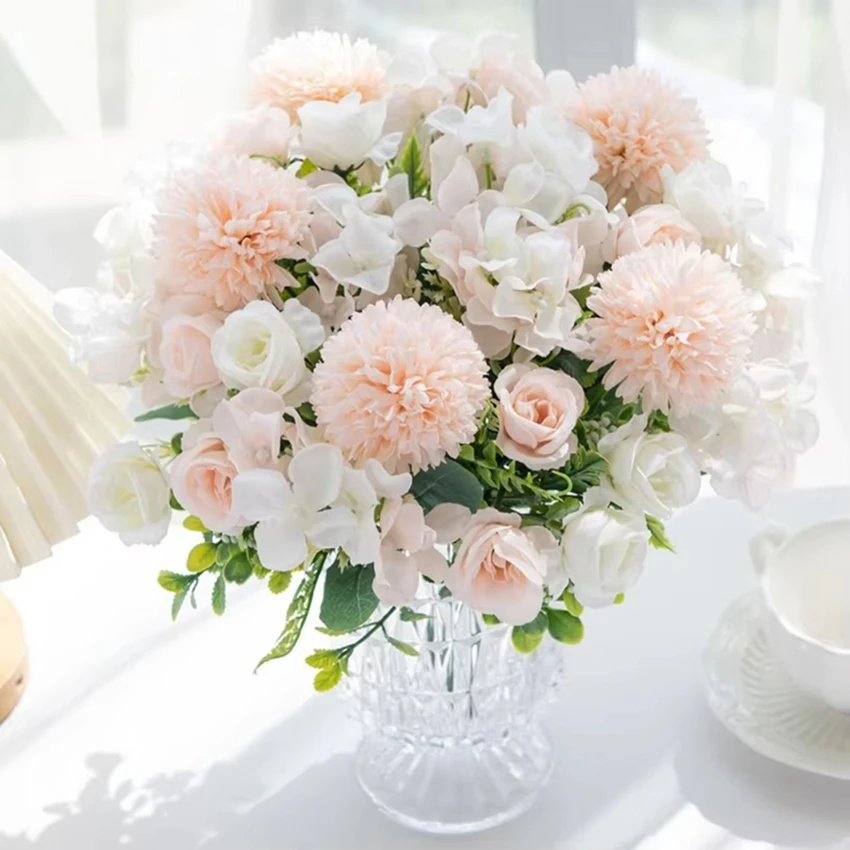 Rosa di seta crisantemo bouquet da sposa fiori artificiali arco nuziale giardino casa camera tavolo decorati ghirlanda accessorio regalo fai da te