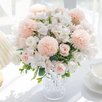 Rosa di seta crisantemo bouquet da sposa fiori artificiali arco nuziale giardino casa camera tavolo decorati ghirlanda accessorio regalo fai da te