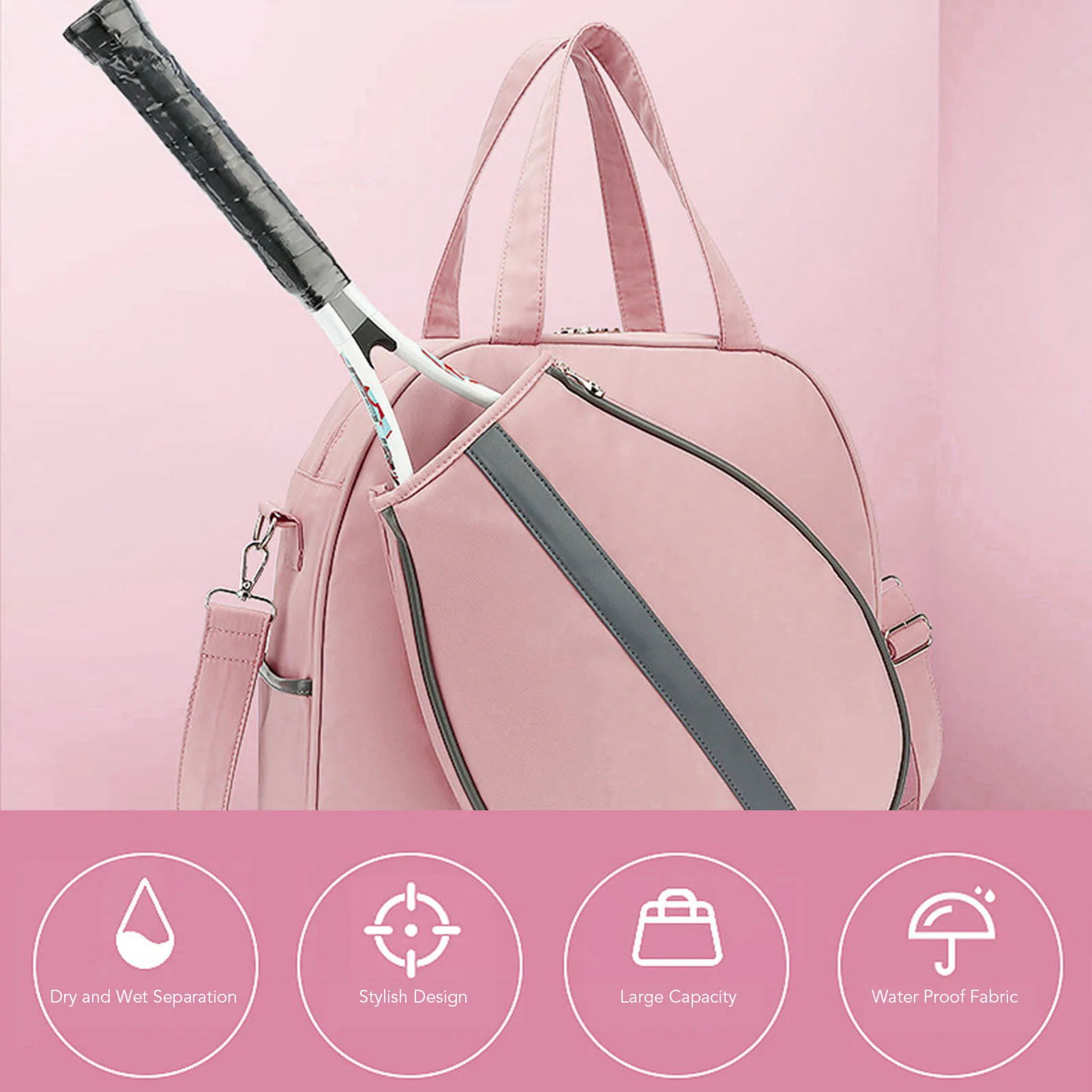 Shoulder Hand Tennis Bag Tennis Racket Bag with Strap Single Shoulder Or Handheld Large Capacity Water Proof Oxford Cloth