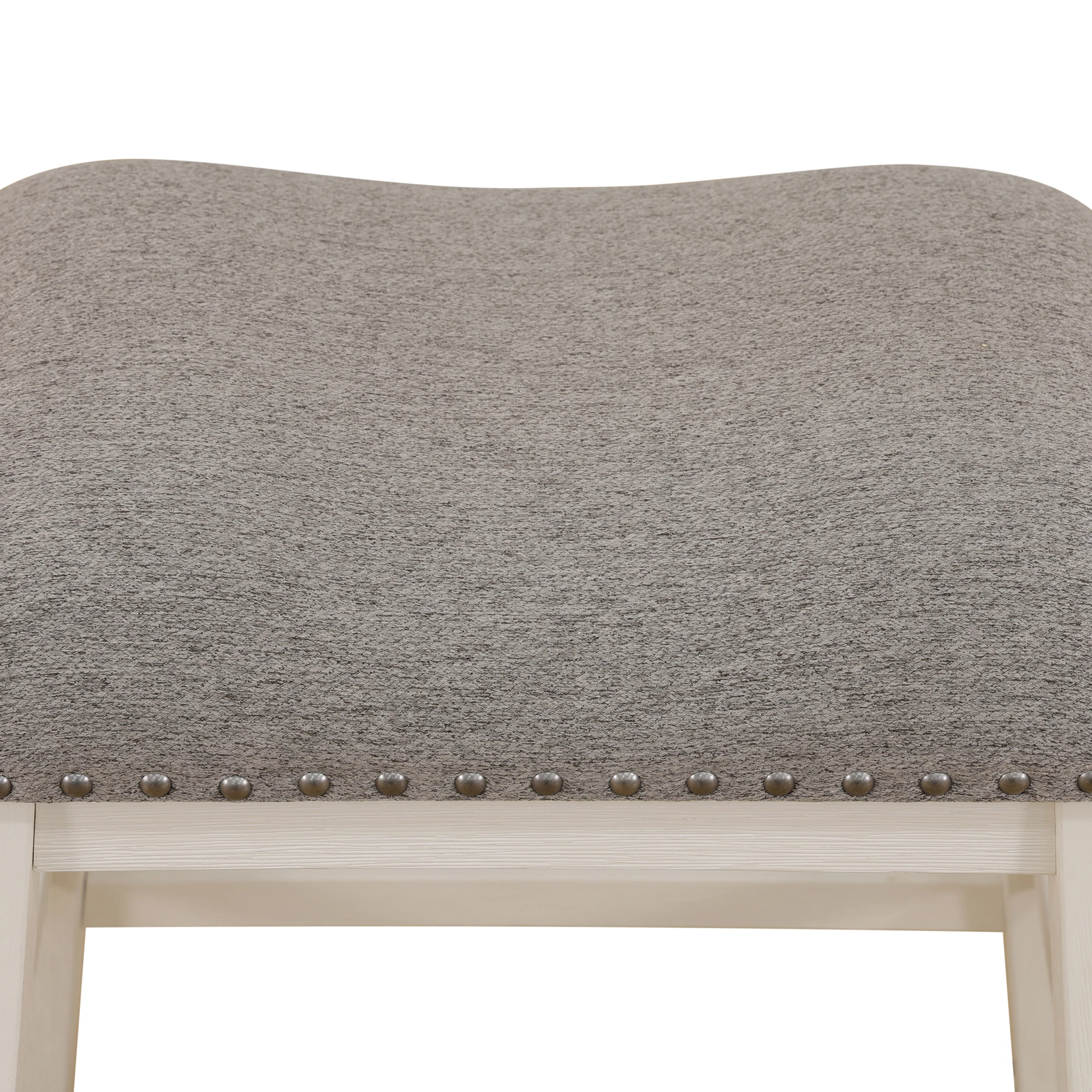 Modern Farmhouse 60" Oak Table Set – 4 Upholstered Chairs with Copper Nail Detail 4