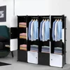 16 Cube Organizer Stackable Plastic Cube Storage Shelves Design Multifunctional Modular Closet Cabinet with Hanging Rod Black an 3