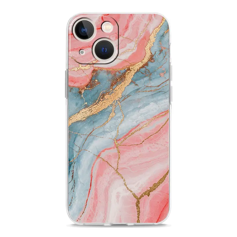Fashion Gold Pink Marble Clear Phone Case Cover