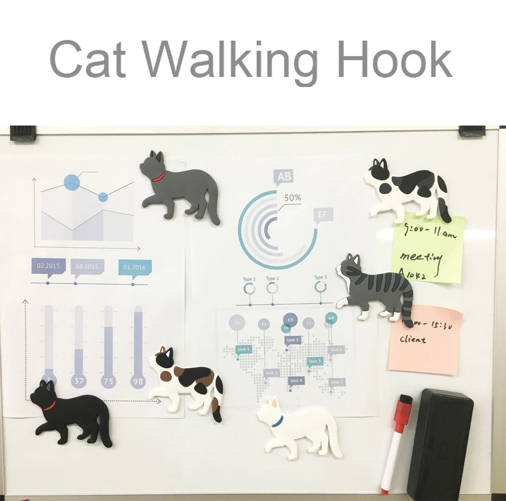 Walking Cat Creative Cartoon Cute Magnetic Suction Hook, Refrigerator Fridge Magnet With Hooks Auxiliary Hooks Home Storage