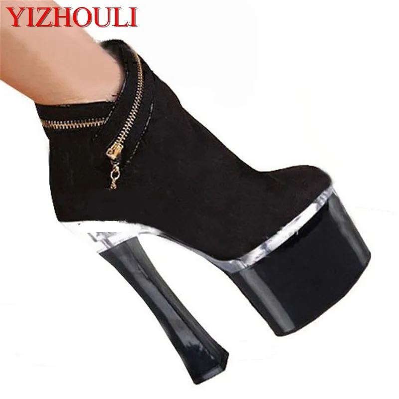 

18cm fall/winter round toe boots, suede material 8 inch high heel boots, sexy stage performance ankle dance shoes