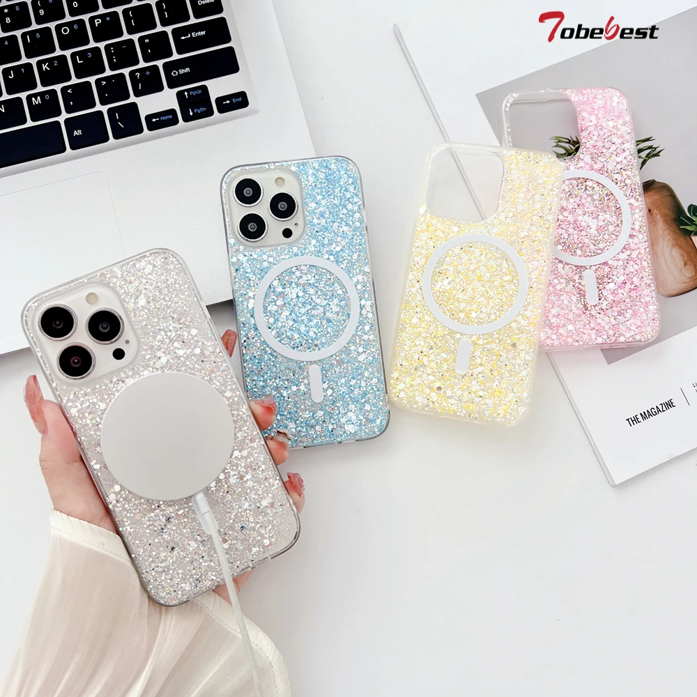 Custodia IPhone 14 Pro Max Con Glitter E Cordino – Magnetico MagSafe, TPU Antigiallo