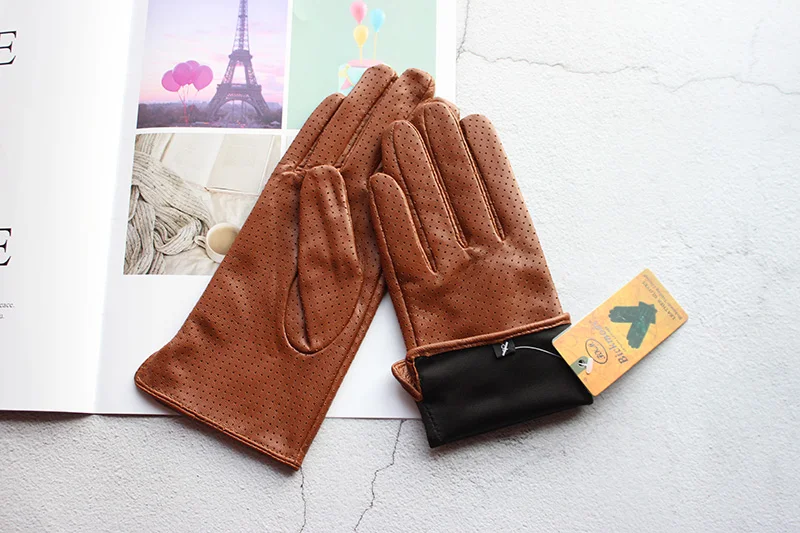 Summer Driving Women's Sheepskin Leather Gloves With Thin Silk Lining Sun Protection and Anti Slip Motorcycle Riding Gloves