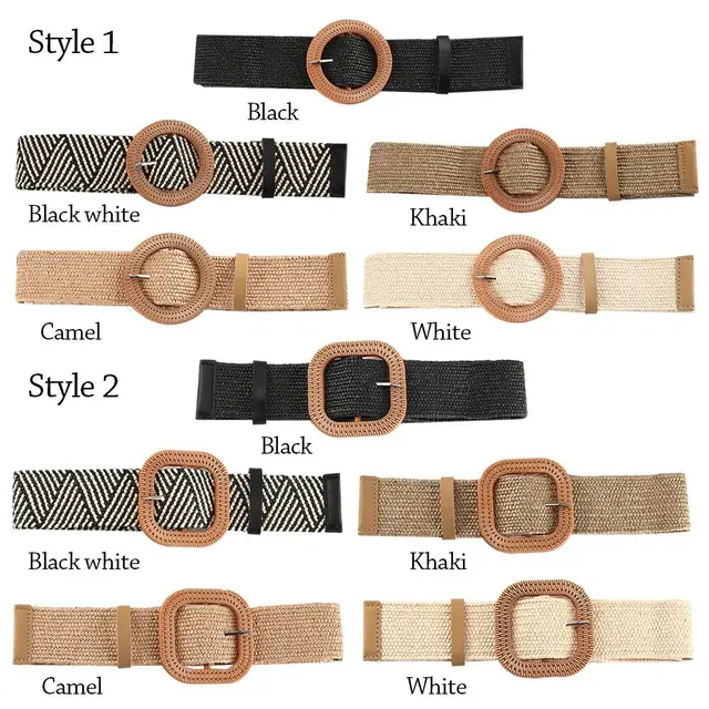 Cintura di paglia da donna alla moda Cintura larga bohémien casual Cintura estiva intrecciata con fibbia Cintura elastica in paglia femminile 4