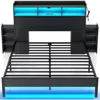 Bed Frame Full Size with Storage Headboard, Slide Out Bedside Storage, Beds with Charging Station & LED Lights, Full Bed Frame 2